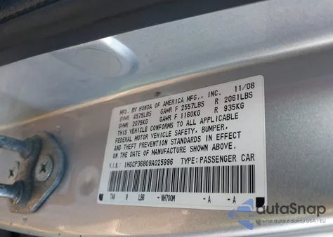2009 Honda Accord 3.5 Ex-L z USA, uszkodzony, nr VIN 1HGCP36809A025996